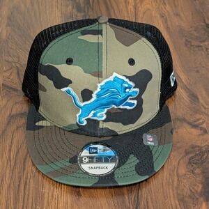 Detroit Lions Camo New Era 9FIFTY Trucker Snapback Hat NFL Camouflage Mesh Cap